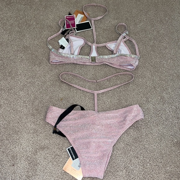 Pretty little thing baby pink diamanté glitter pool party bikini set - Picture 6 of 13